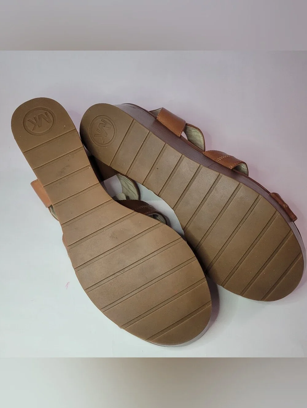 Michael Kors - Tan Leather Zip-Front Platform Wedge Sandals -  Size 10M